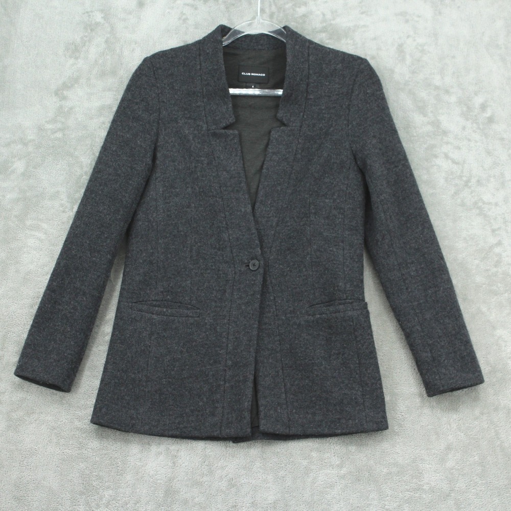 Club Monaco Blazer Womens 4 Wool Charcoal Sweater Pockets Quiet Luxury Lined